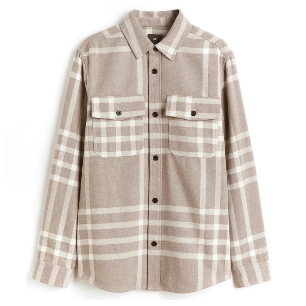 H&M Overshirt Beige checked long sleeve
